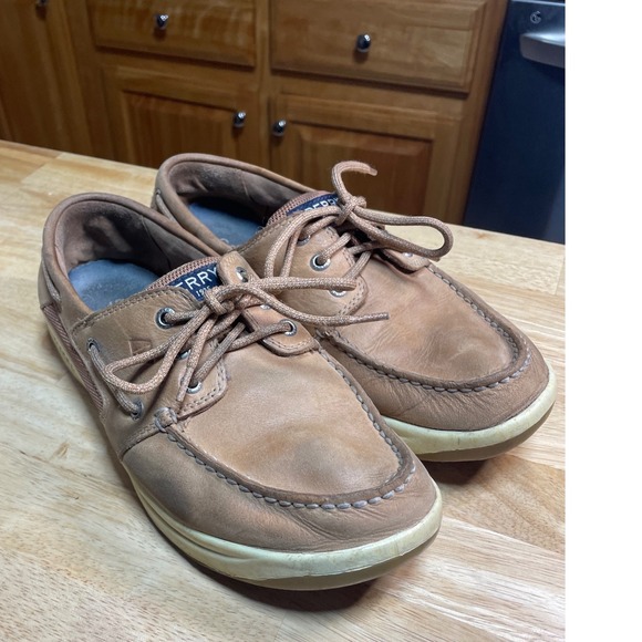 Sperry Top-Sider Mens Leather Boat Shoes Size 9 Wide STS17627 Tan Brown - Picture 1 of 6